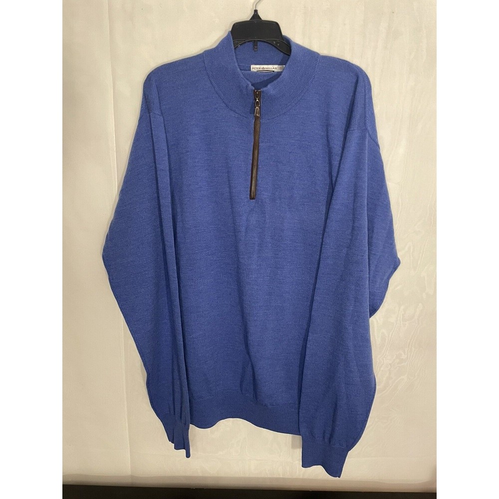 Peter Millar Blue Quarter-Zip Sweater Size XXL 100% Merino Wool